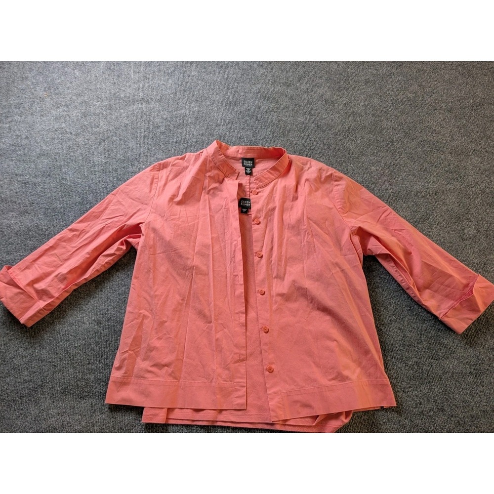 EILEEN FISHER Peachy Orange Twin Set L Large Cotton Button Shirt Jacket Tee Top